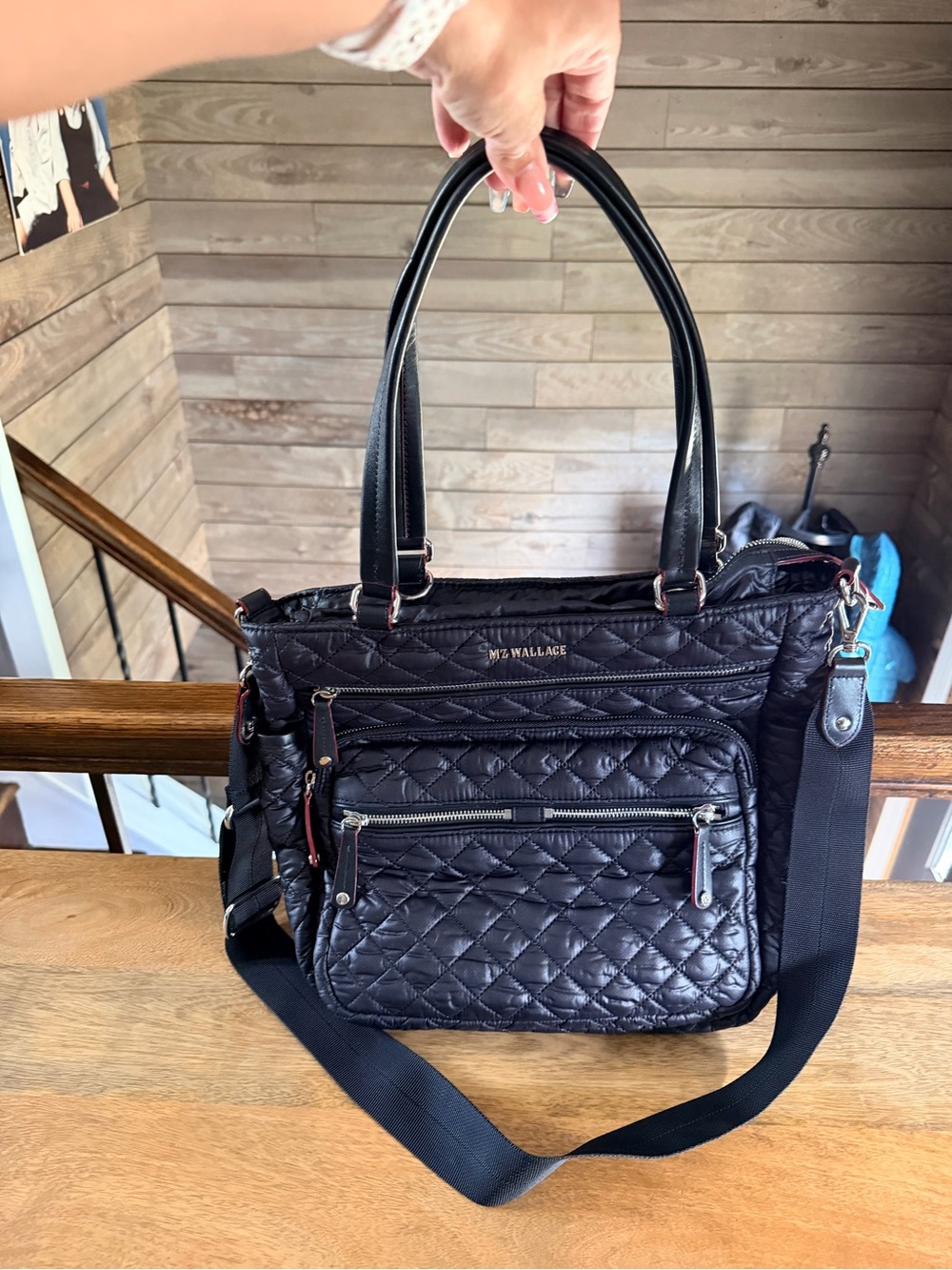 MZ Wallace Quilted Nylon Shoulder Tote in Black